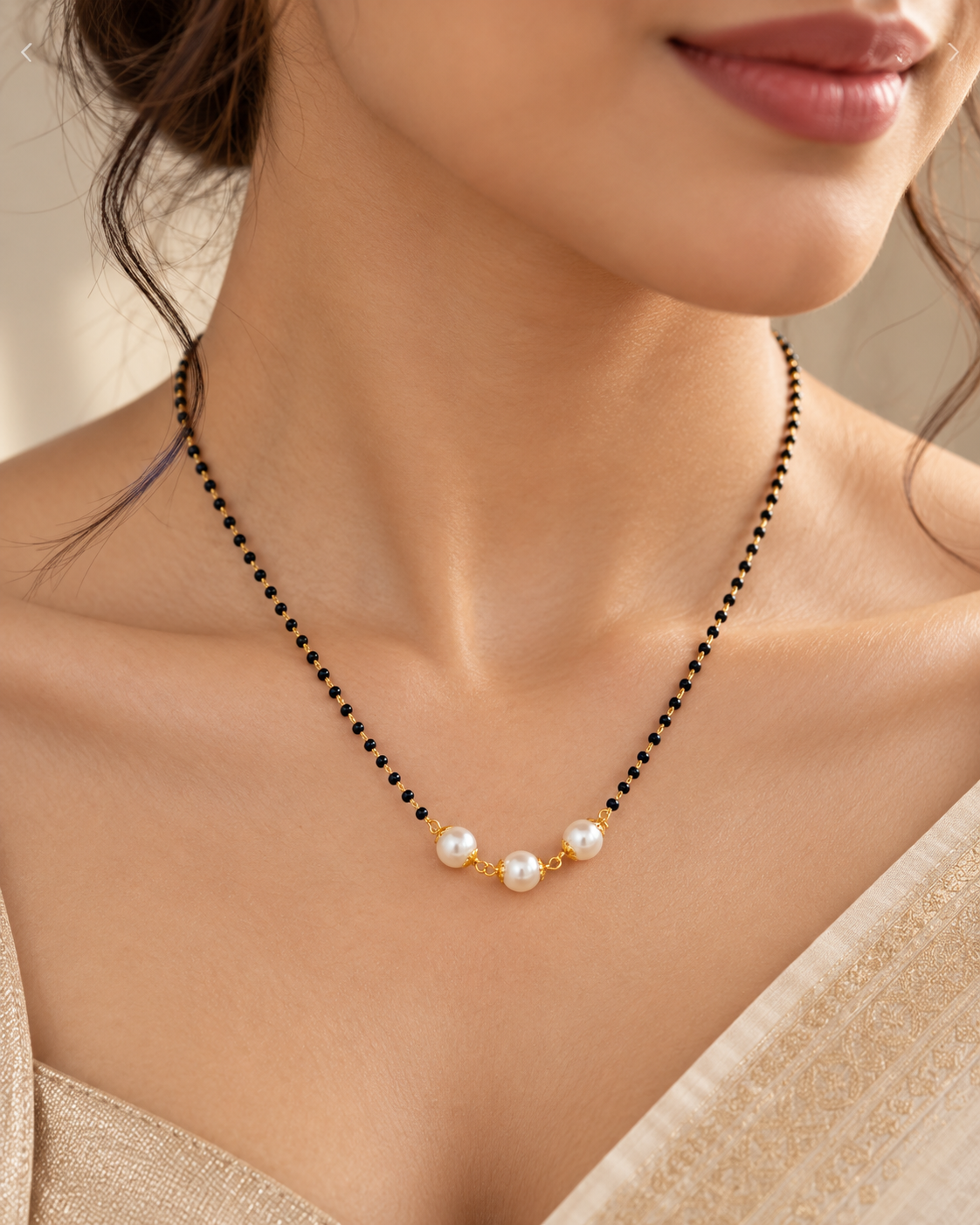 Three Pearl Gold Plated Mangalsutra